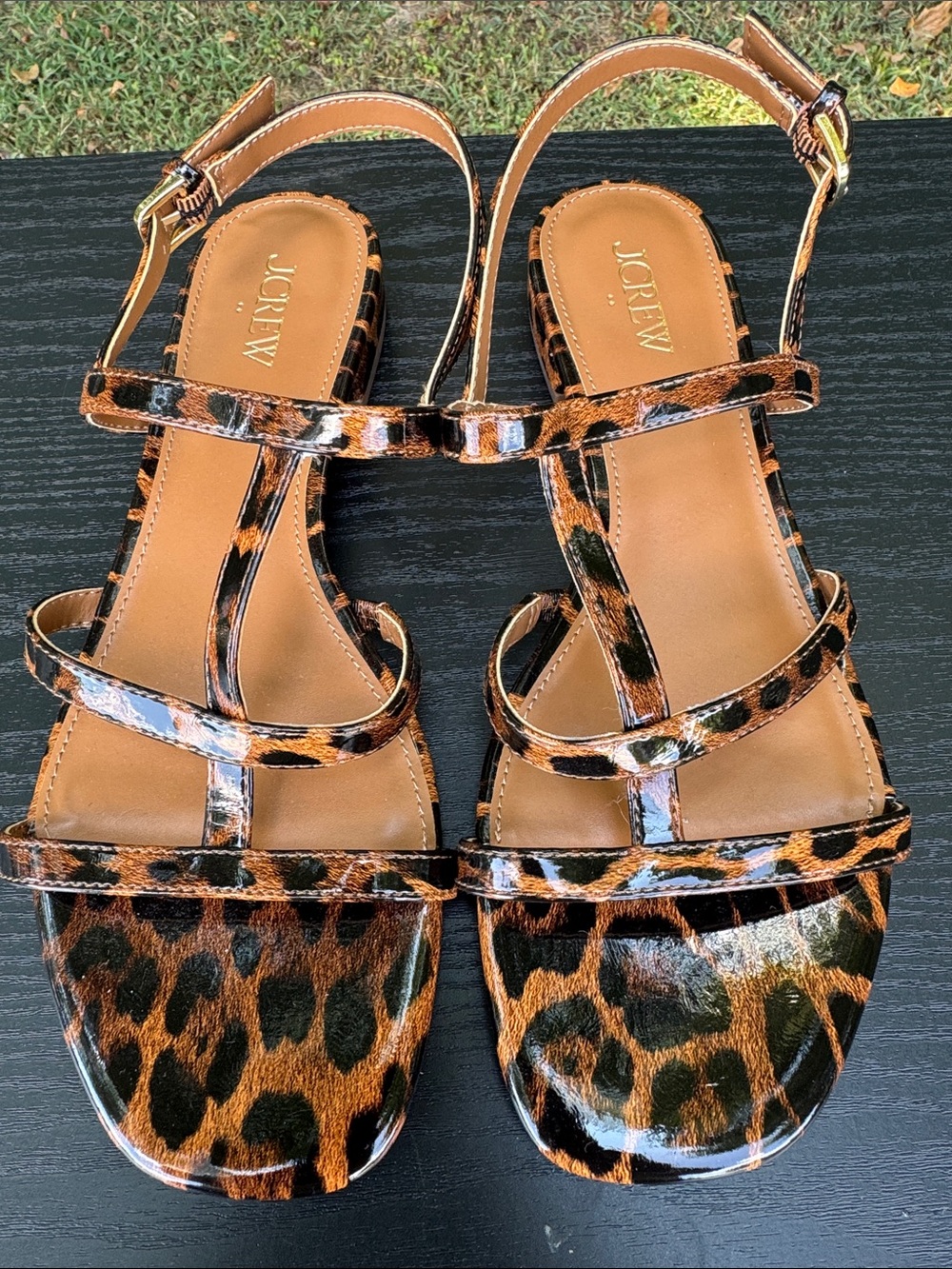 J. Crew Leopard Print Strappy Sandals - Black & Brown